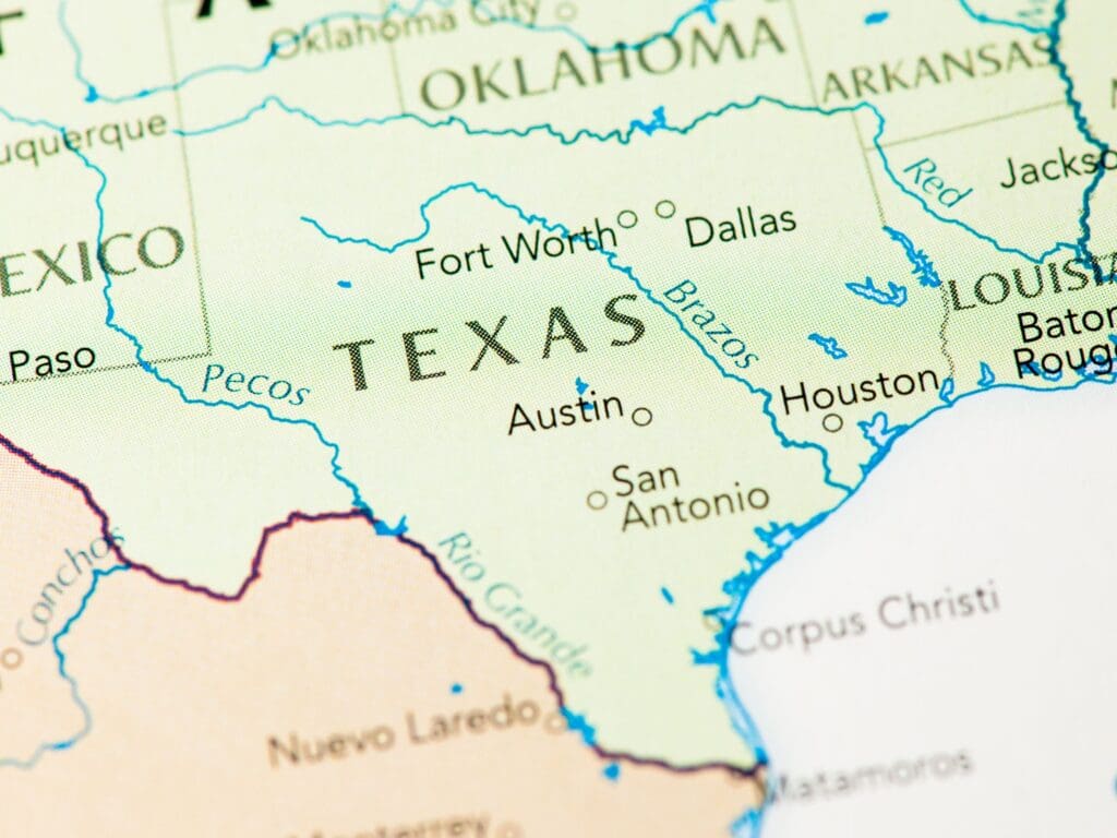 Map showing insurance broker services across major cities in Texas