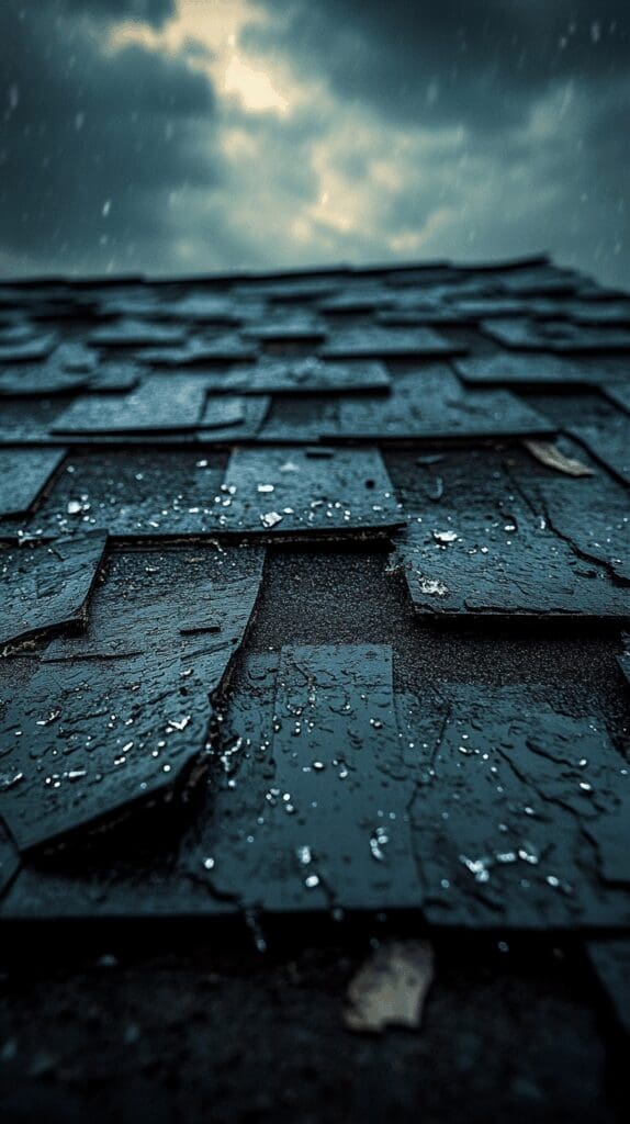 A damaged rooftop in Texas after hailstorm, showing why home insurance is crucial.
