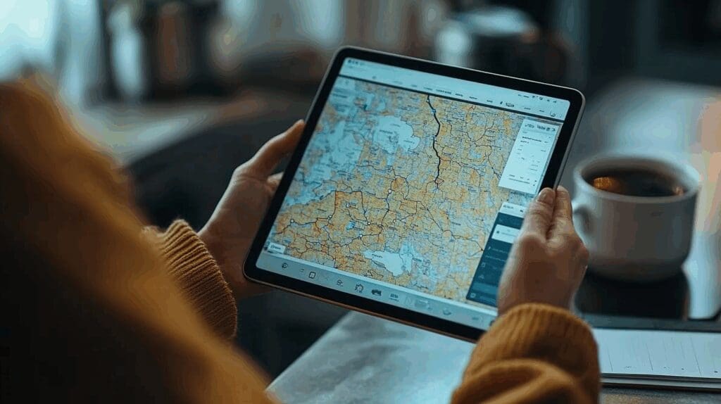 A person reviewing FEMA’s flood map on a tablet to check flood risk in Texas