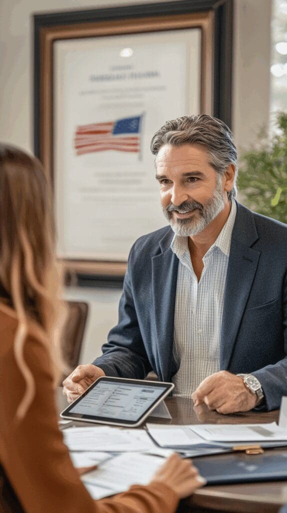 Licensed insurance agent helping a client in Texas compare boat insurance quotes.