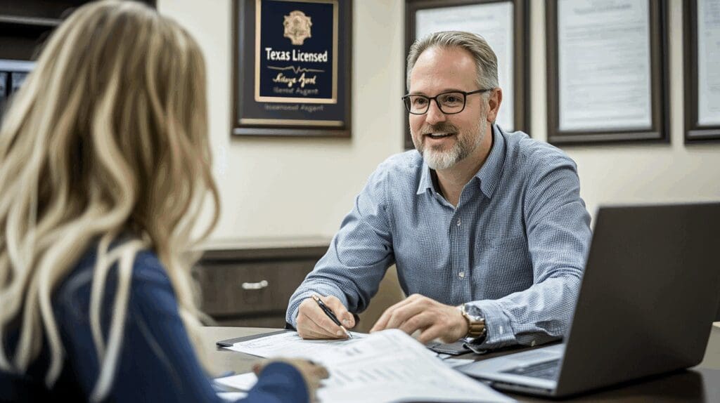 Licensed insurance agent helping a client in Texas compare boat insurance quotes.