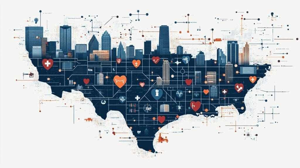 Map of Texas showing cities covered by cancer policy insurance